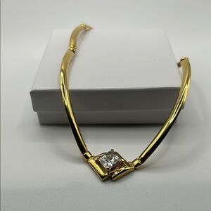 Gold tone choker necklace square rhinestone elegant evening special occasion